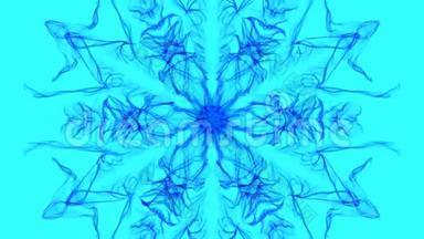 浅蓝色背景上的蓝色分形六方装饰。 缓慢平静的运动，构图中的蓝色光线